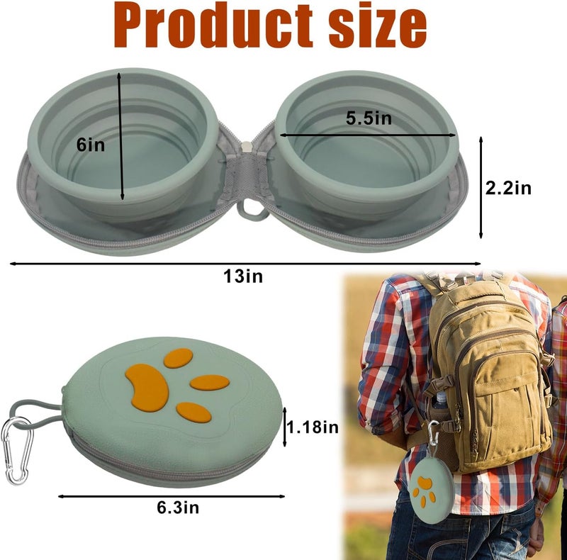 DDSUN Collapsible Dog Bowls, 2-in-1 Silicone Pet Food and Water Bowl with Carabiner, Portable Double Compartment Dish for Travel, Camping, Hiking Puppy Essentials (Green) - Image 4